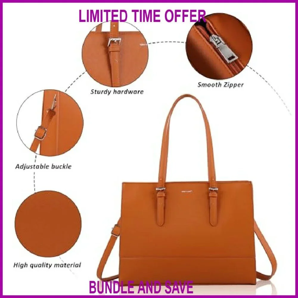15.6 Inch Laptop Tote Bag, Premium Work Shoulder Bag with Multiple Carrying